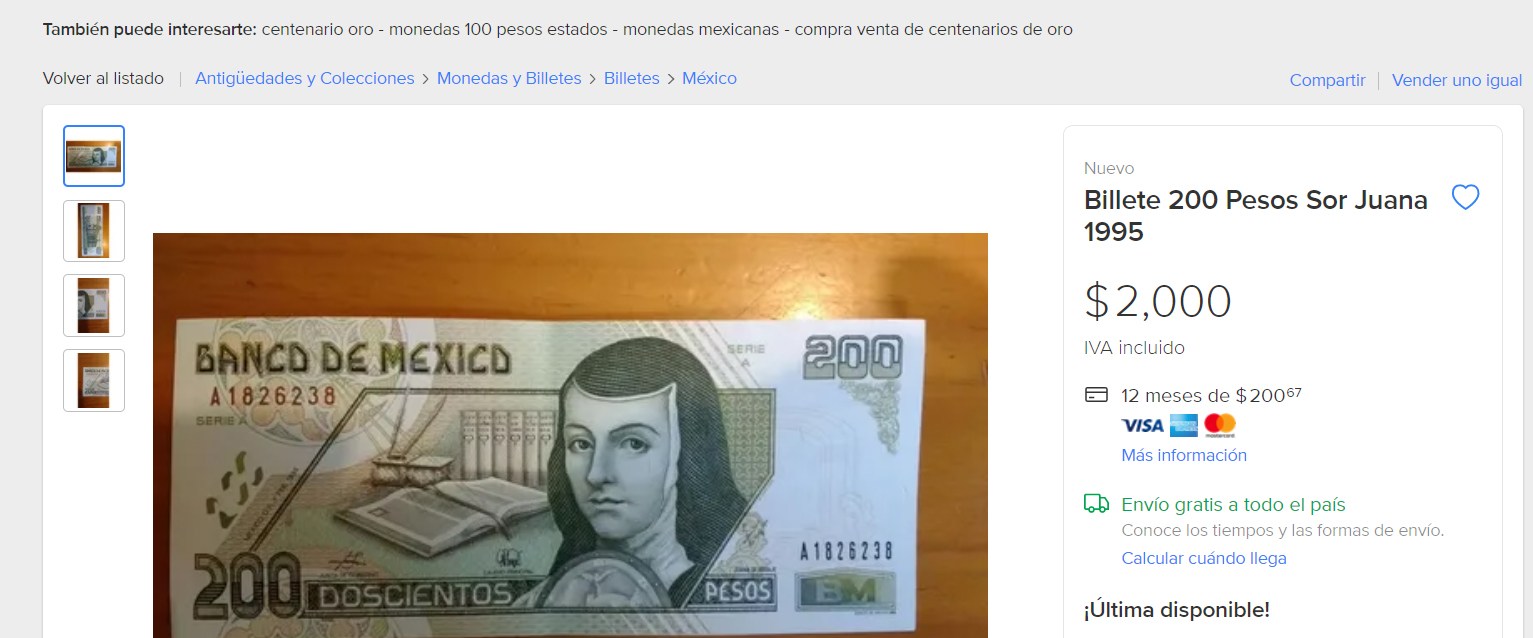 ¿tienes Un Billete De 200 Pesos De Sor Juana Podrías Venderlo En Dos Mil Pesos Número Ceroemk 0272